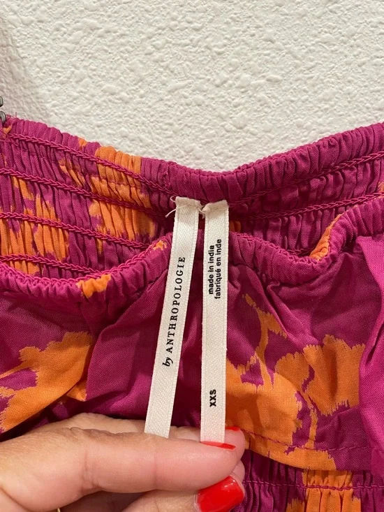 By Anthropologie Floral Pink Off-Shoulder Midi Dress Summer Wedding XXS - Picture 9 of 11